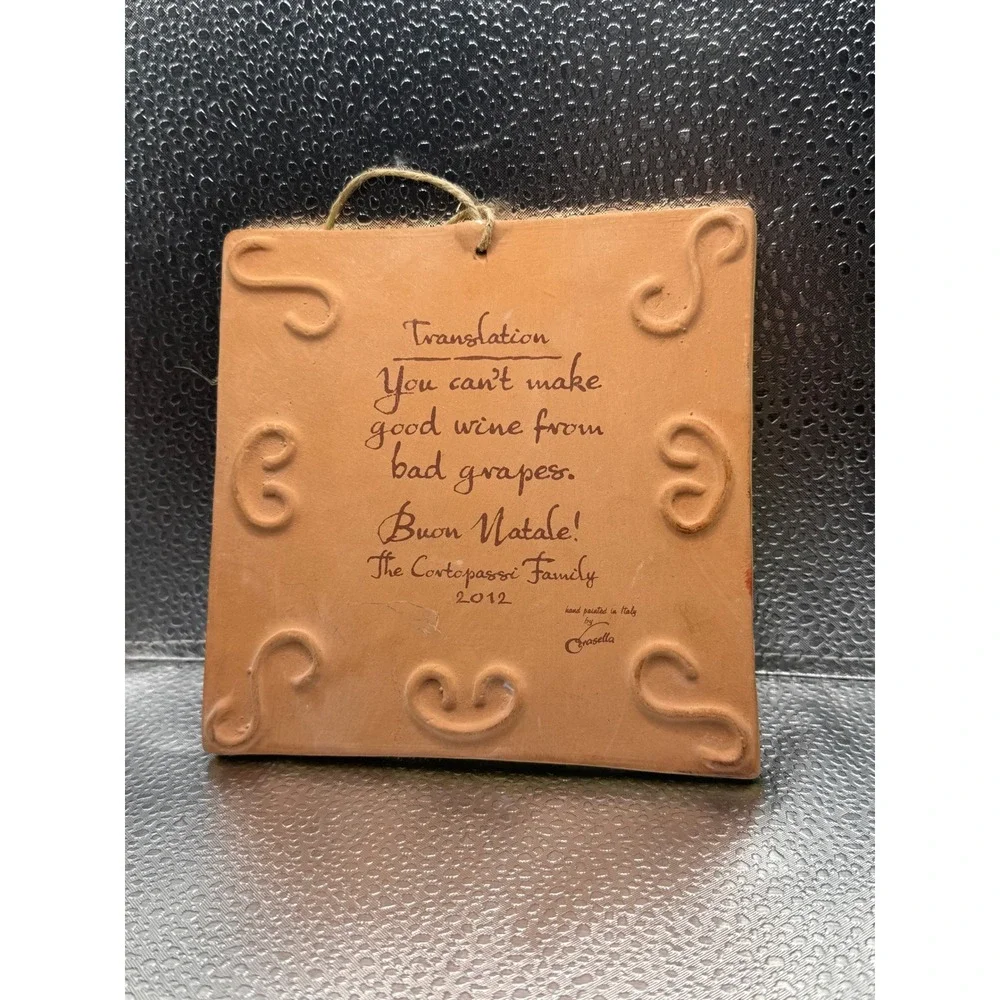 Grasella Hand Painted Italian Ceramic Plaque Wine Proverb Wall Decor Italy 2012